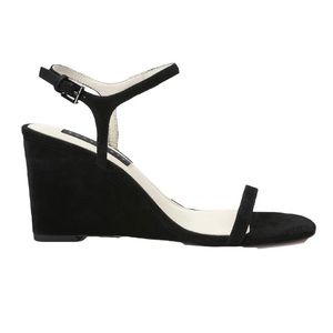 Sanctuary Wobble Suede Square Toe Black Wedge Sandals